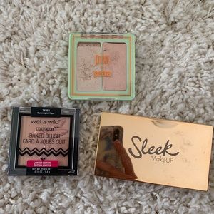 WetnWild blush and Sleek Makeup/Pixi highlighters